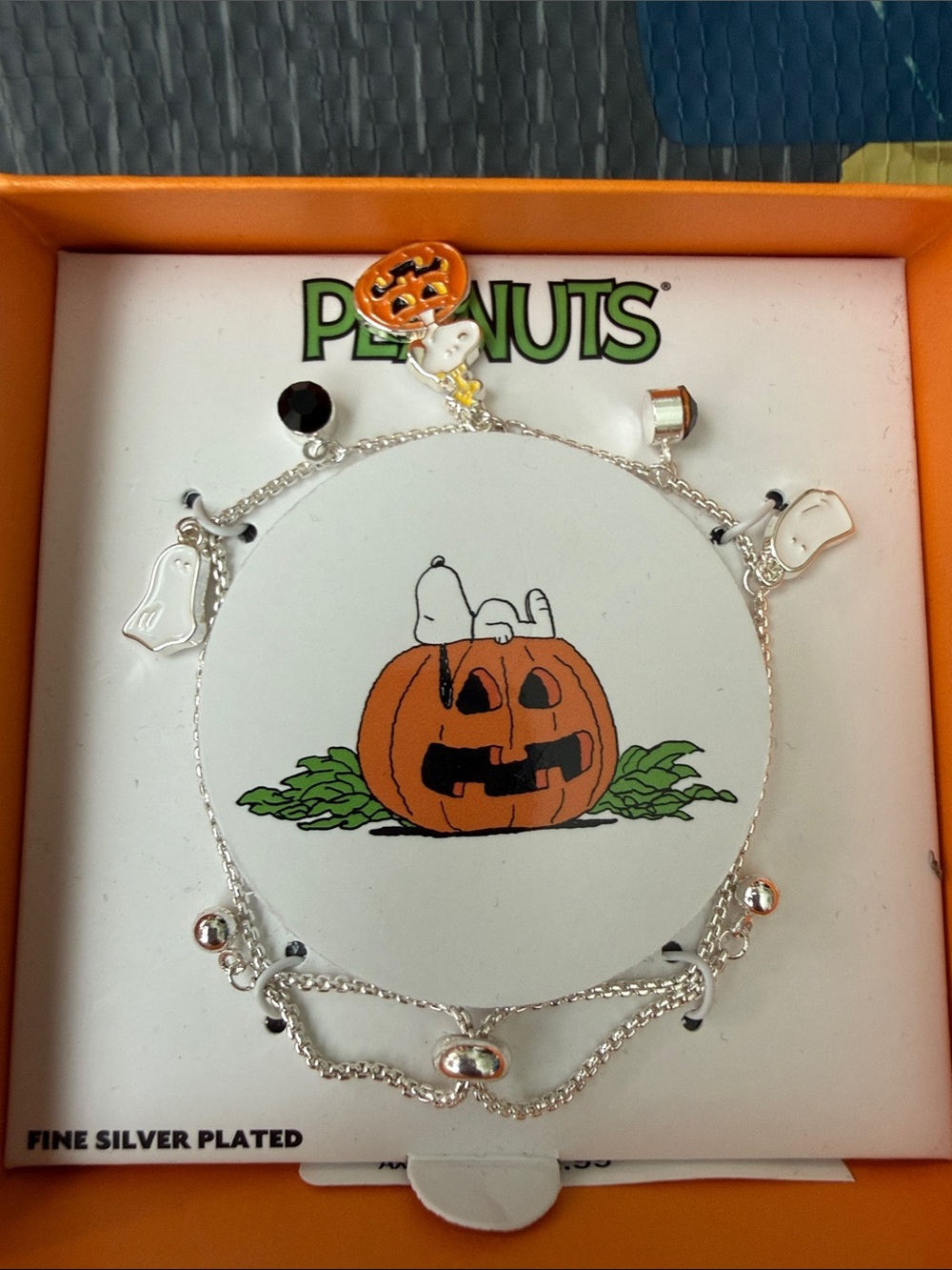 Peanuts Halloween Charm Bracelet in Silver with Orange and Black Accents